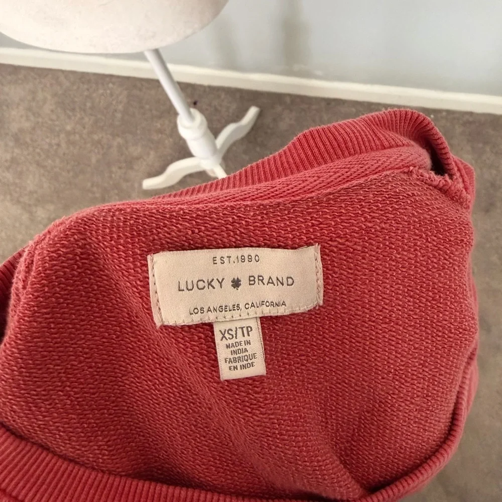 Y2K Lucky Brand Red Graphic Short Sleeve Sweatshirt